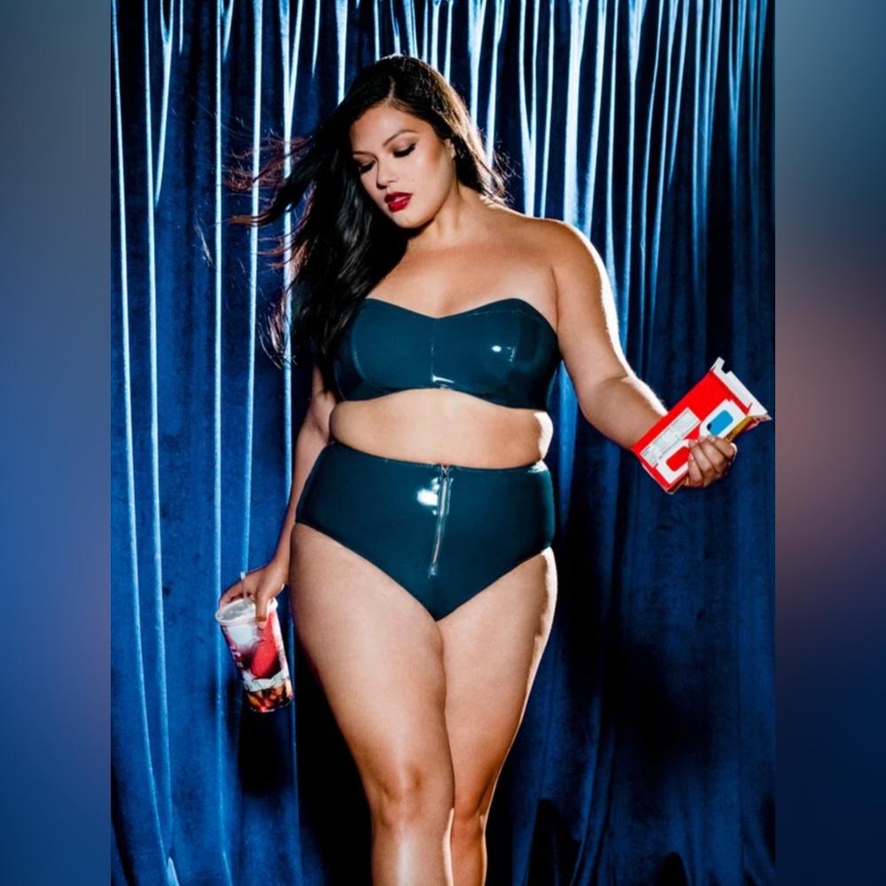 Savage X Fenty Leather Tease Vinyl Bandeau & High-Waisted Panty | Green | NWT